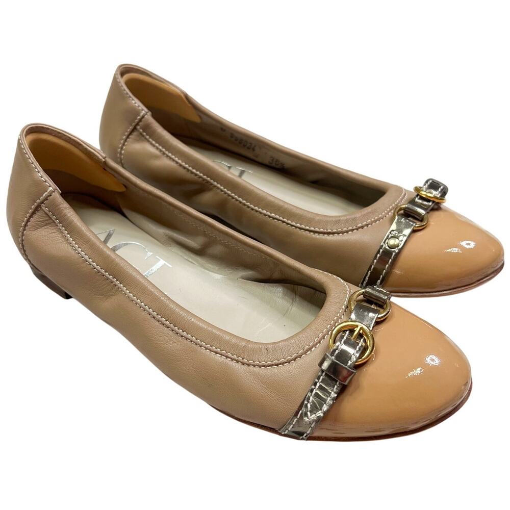 AGL | Monika Leather Cap Toe Tan Nude Patent Designer Ballet Flats Shoes 36.5